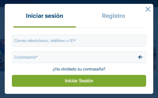 Ventana de inicio de sesión de 1xBet Perú